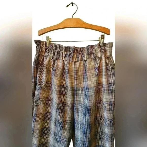 LUMIERE Womens Pants Ruffled Elastic Waist Cuffed Trousers Plaid Sz Large - Picture 3 of 7